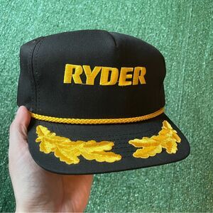 Vintage 80s or 90s Ryder Gold Leaf Roped Snapback Hat Cap Black
